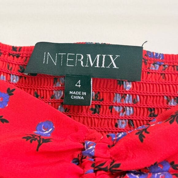 INTERMIX Nicola Off Shoulder Top US 4 Night Out Date Floral Romantic Red - Picture 6 of 7